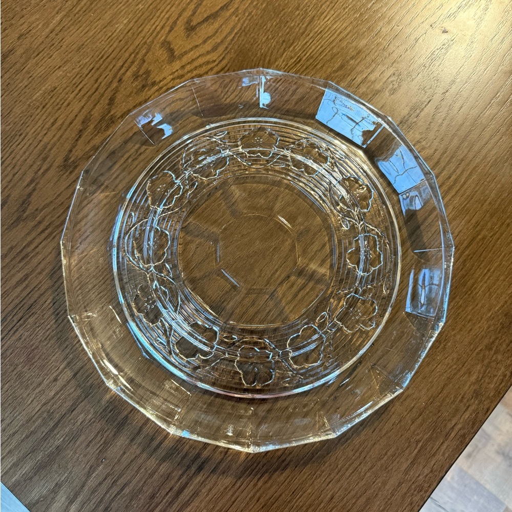 Vintage Clear Glass Anchor Hocking Avalon 12” Platter Round Floral Embossed